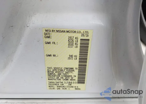 2017 Nissan Altima 2.5 Sv из США, поврежденный, VIN 1N4AL3AP7HC128633